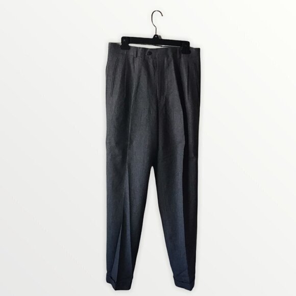 NWOT - Louis Raphael Gray 100% Pure Virgin Wool Dress Pleated Cuffed Trousers - Picture 1 of 10